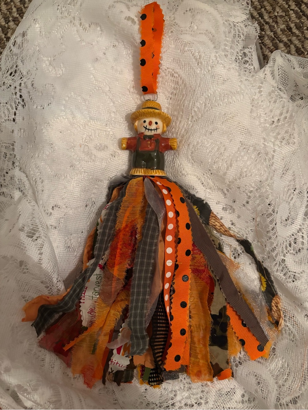 Handmade Orange Scarecrow Tassel Home Accent